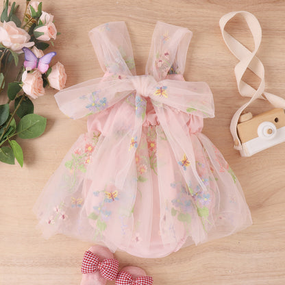 Flower Embroidered Girls Romper Dress