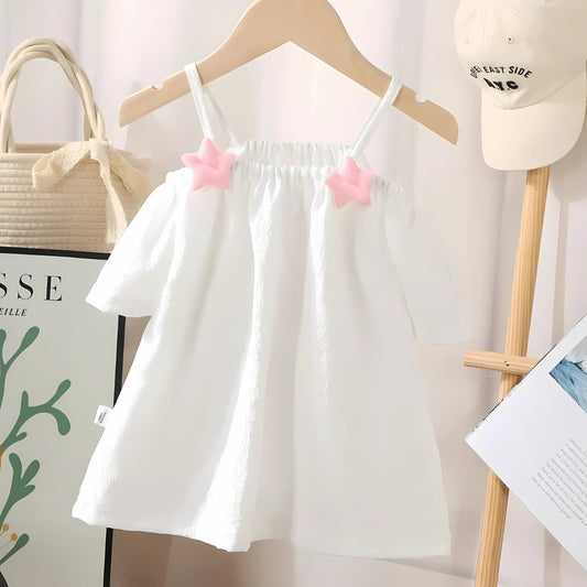 Off-shoulder 3D stars girls dress by Ju Ju Jam – elegant party dress for little girls

