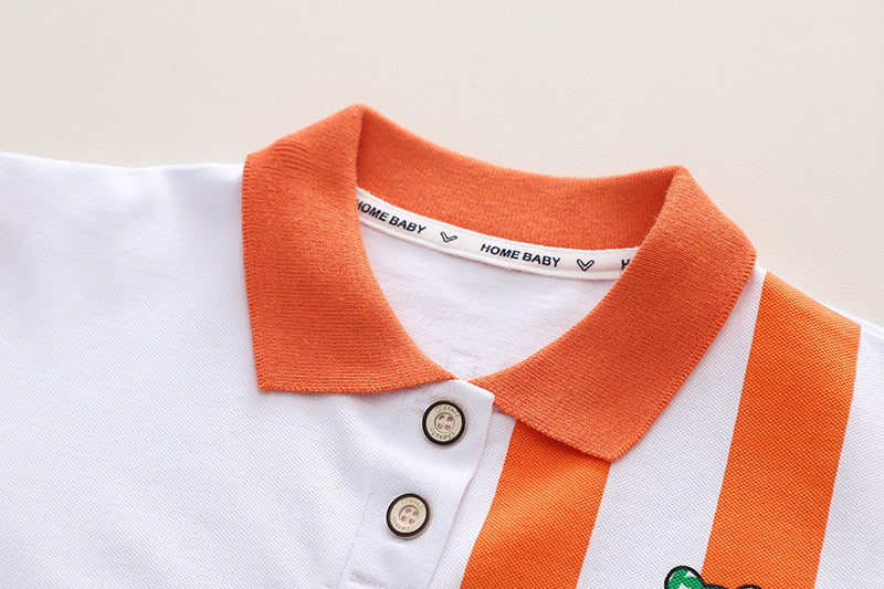 Boy wearing Orange Lines Designer Boys Set by Ju Ju Jam