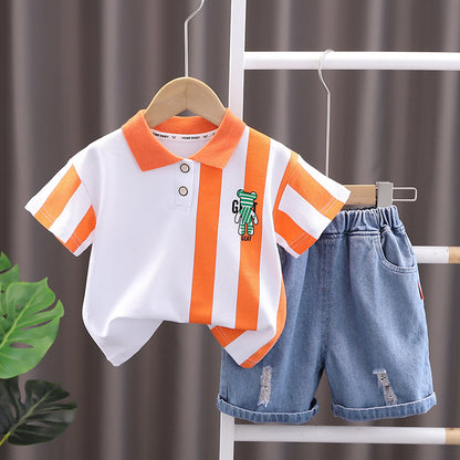 Comfortable Orange Lines Designer Boys Set by Ju Ju Jam