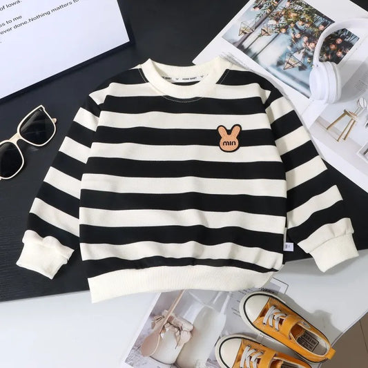 Black and White Striped Girls Sweatshirt T-shirt