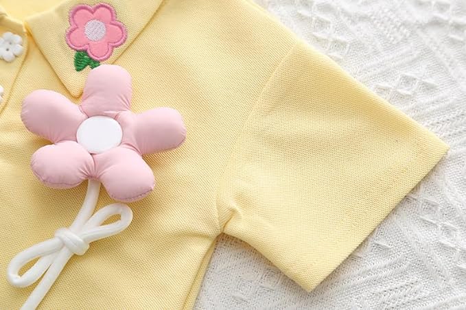 Adorable pastel baby girl co-ord from Ju Ju Jam with 3D flower accents, including a top and bottom set in soft, pastel hues