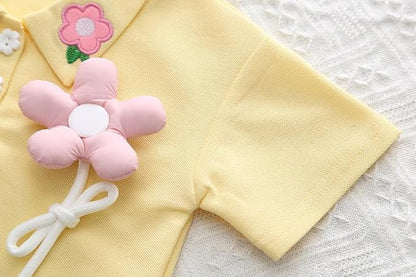 Adorable pastel baby girl co-ord from Ju Ju Jam with 3D flower accents, including a top and bottom set in soft, pastel hues