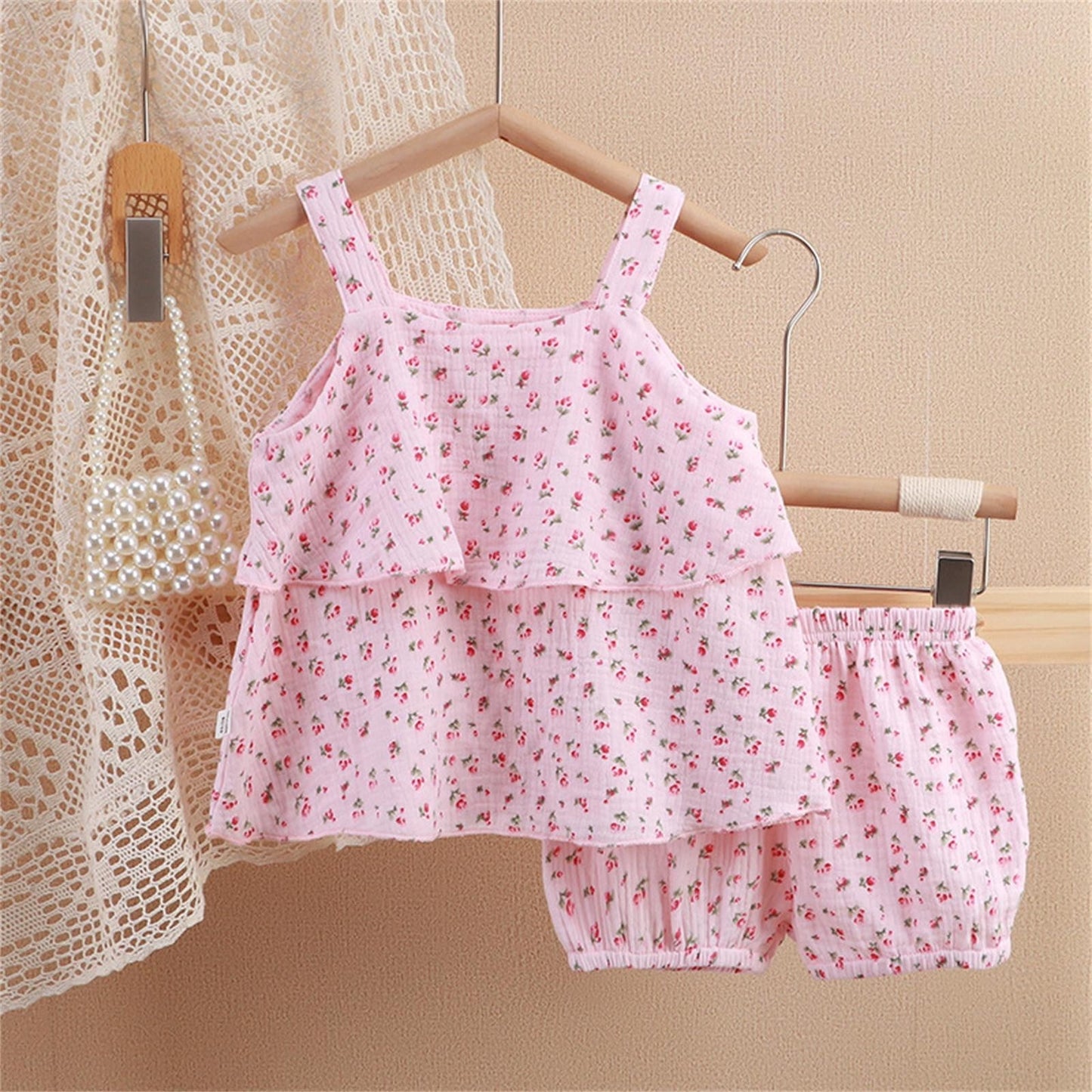 Pink Blossom sleeveless girls set – floral and breezy summer outfit by Ju Ju Jam.

