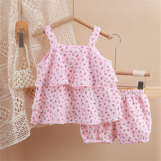 Pink Blossom sleeveless girls set – floral and breezy summer outfit by Ju Ju Jam.

