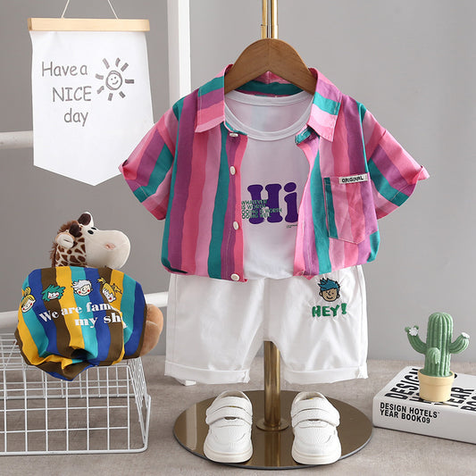 Pink Striped Three-Piece Boys Set by Ju Ju Jam