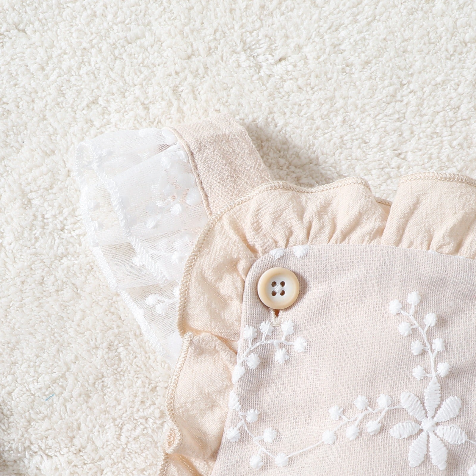 Ju Ju Jam Pixie Girls Romper – festive baby girl outfit with elegant embroidery, perfect for special occasions.

