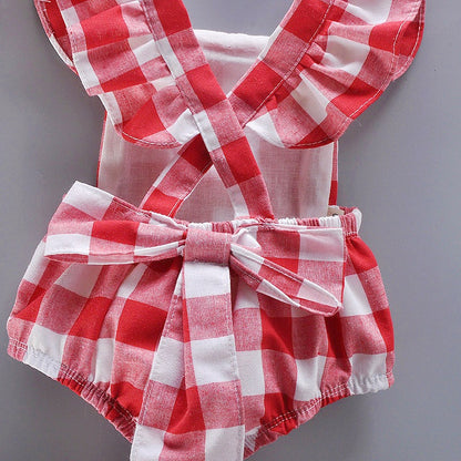 Ju Ju Jam Plaid Princess Romper Set featuring classic checkered pattern and girly details

