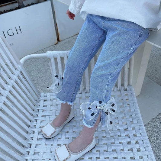 Polka dotted bow denim girls jeans – Ju Ju Jam kidswear

