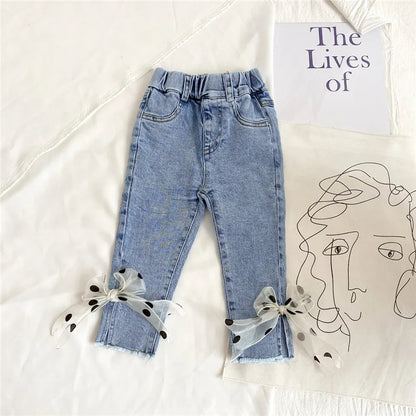 Stylish baby girls jeans with polka dot bow detail – Ju Ju Jam

