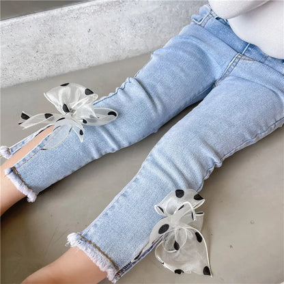 Ju Ju Jam toddler girls jeans with polka dot bow embellishment

