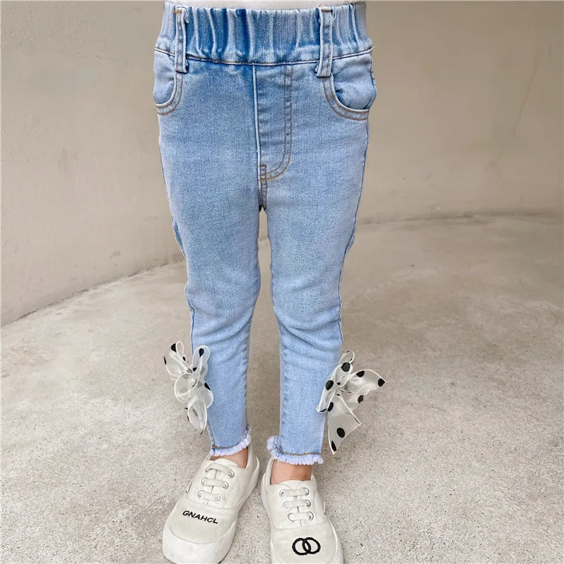 Cute polka dot bow embellished denim jeans – Ju Ju Jam girlswear

