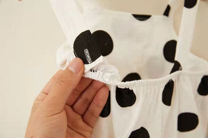 Back view of Polka Pop baby jumpsuit and matching cap – Ju Ju Jam

