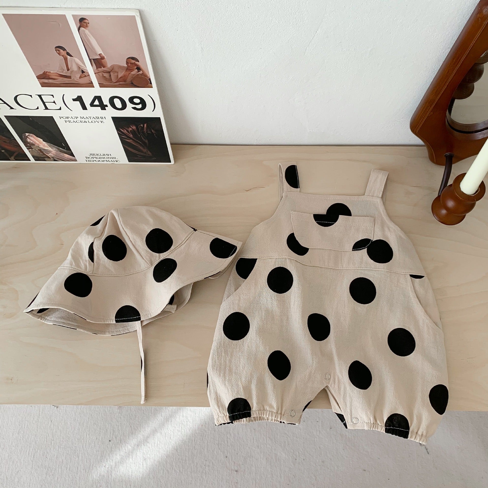 Gender-neutral polka dot jumpsuit with cute baby hat – Ju Ju Jam

