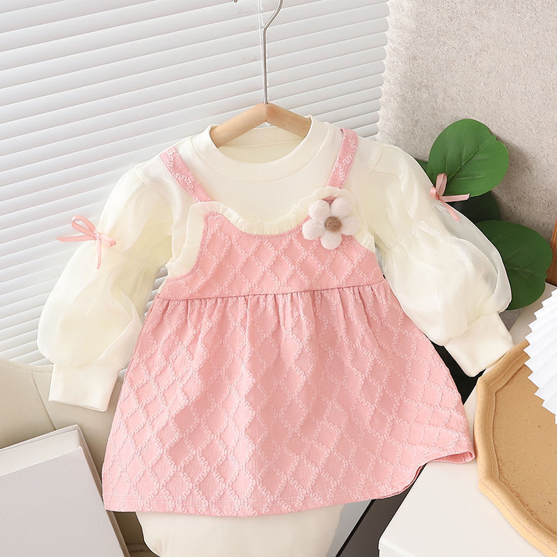 Pretty Pink Textured Girls Dress - Delightful baby girl dress with a textured pink fabric, perfect for adding a touch of elegance, available at Ju Ju Jam.