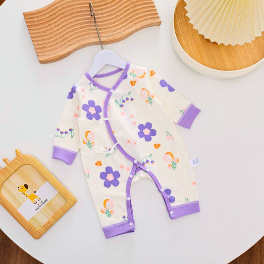Lavender Bloom Baby Girls Romper by Ju Ju Jam – A soft and stylish romper in lavender with a floral design, perfect for baby girls.