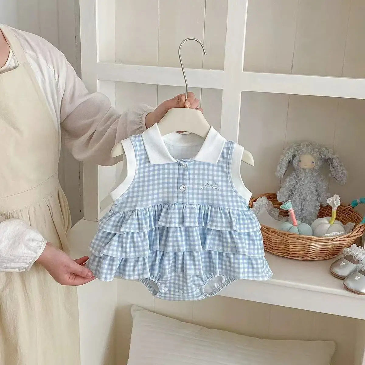 Evie Baby Girls Blue Frill Romper