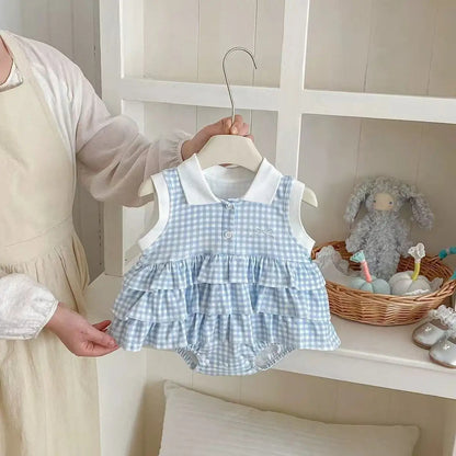 Evie Baby Girls Blue Frill Romper