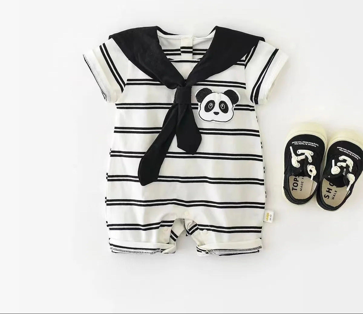 Little Panda Stripe Baby Boys Girls Unisex Romper