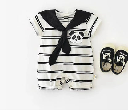Little Panda Stripe Baby Boys Girls Unisex Romper