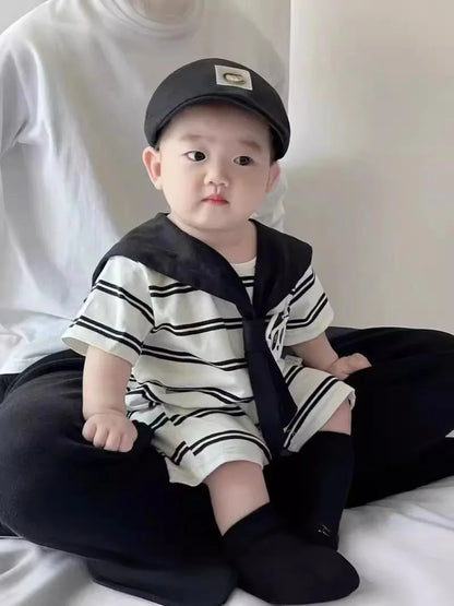 Little Panda Stripe Baby Boys Girls Unisex Romper