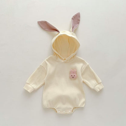 Unisex hooded onesie with rabbit detailing – perfect for baby photo shoots and cuddles from Ju Ju Jam.

