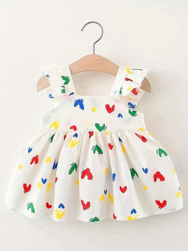 Rainbow colorful cotton dress with heart print for girls – Ju Ju Jam

