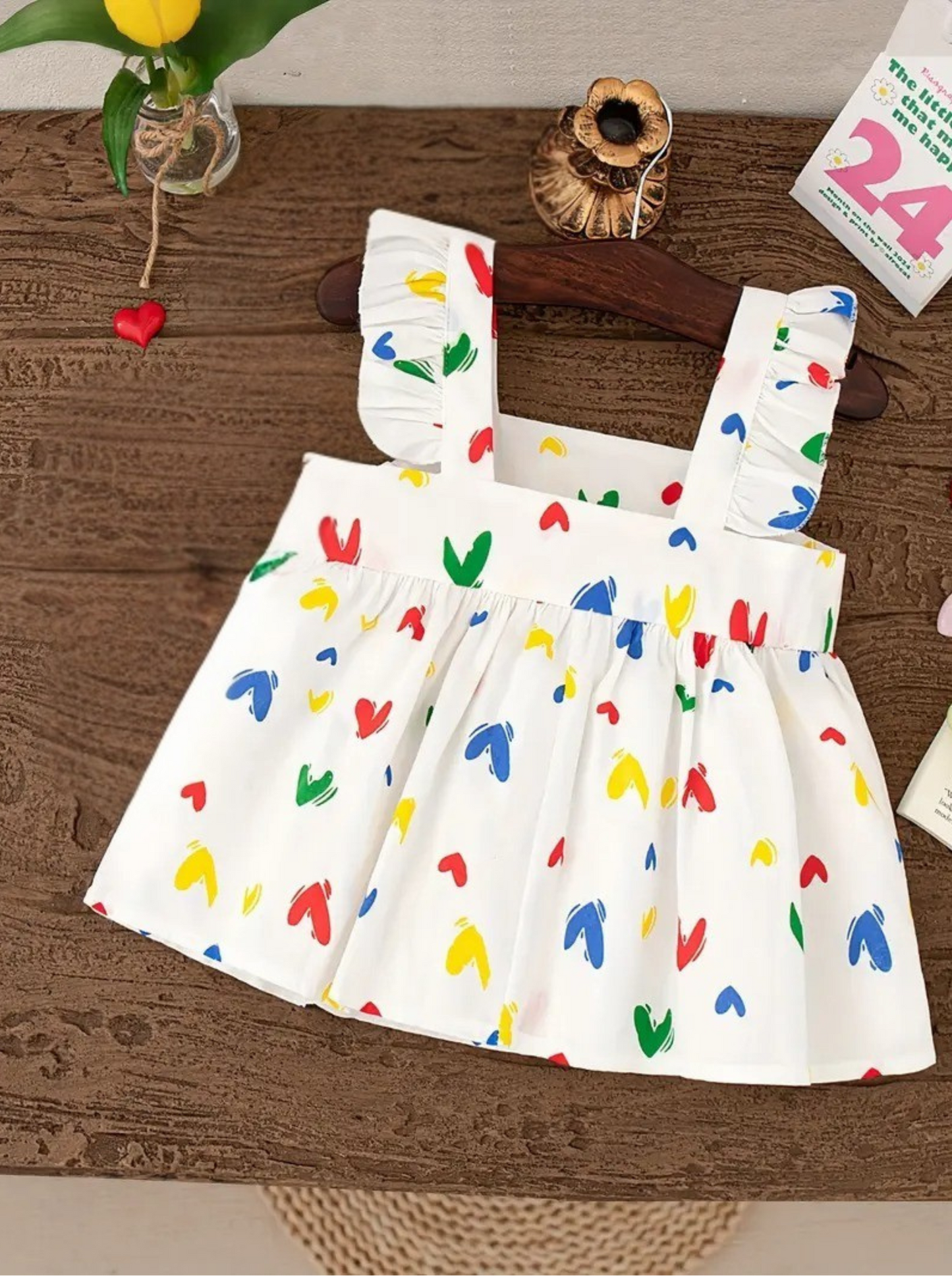 Ju Ju Jam girls cotton dress with rainbow heart pattern


