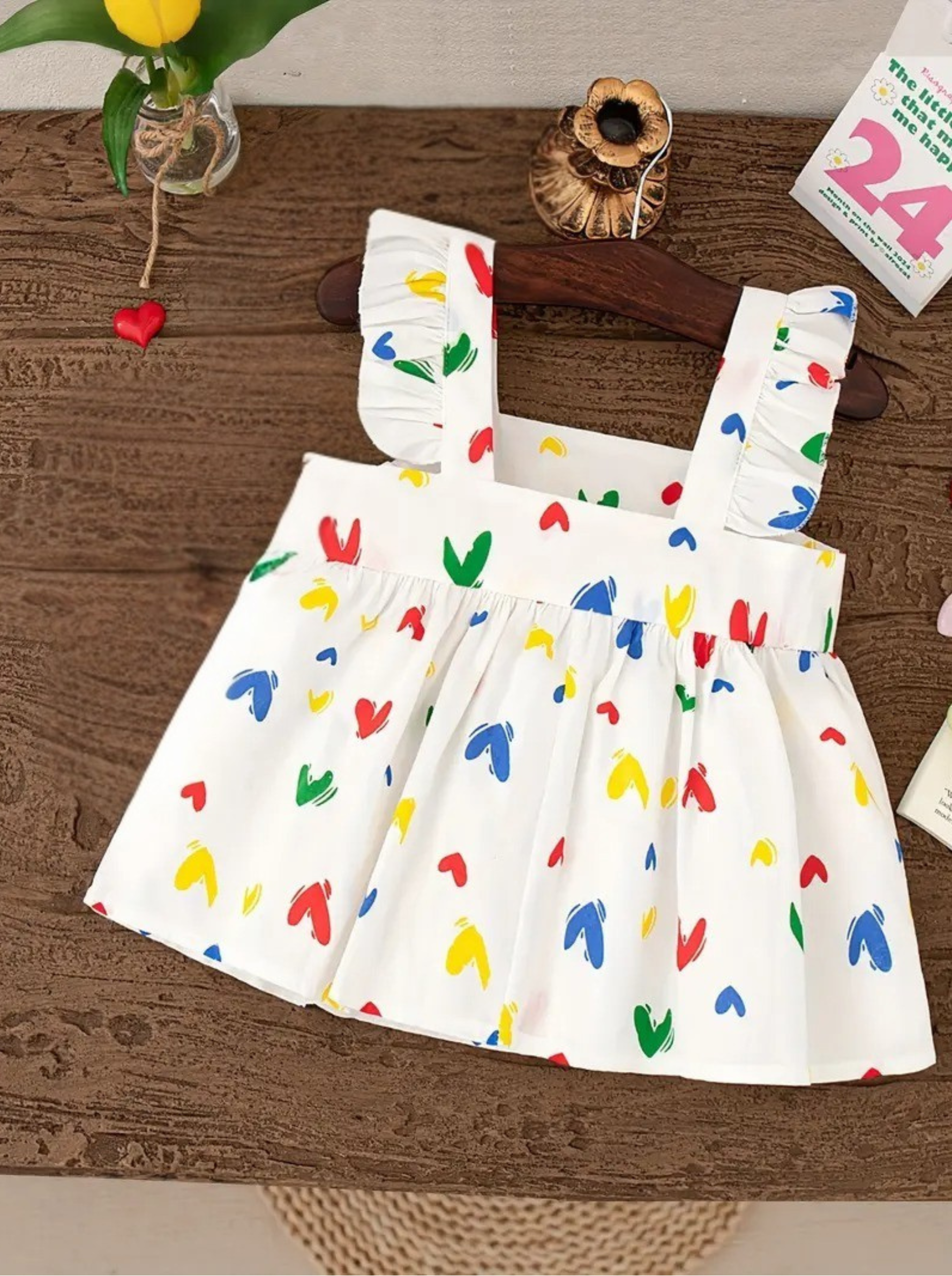 Ju Ju Jam girls cotton dress with rainbow heart pattern

