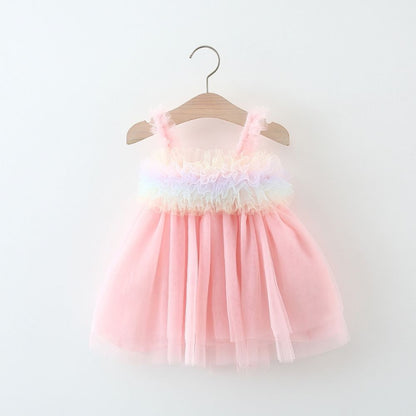 Rainbow frill girls princess dress with layered colors – Ju Ju Jam

