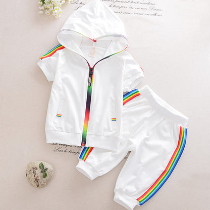 Ju Ju Jam Rainbow Hooded Boys Tracksuit Set - Colorful, cozy outfit for active boys with a hooded top and matching pants.