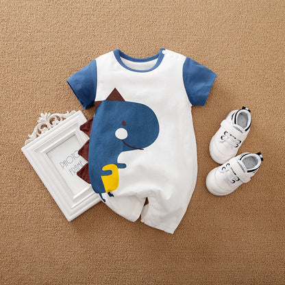 Baby wearing Rawr Cutie Romper by Ju Ju Jam with playful dinosaur print