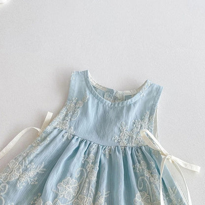 Icy Magic Embroidered Baby Girls 3-piece Romper Dress Set with Cap