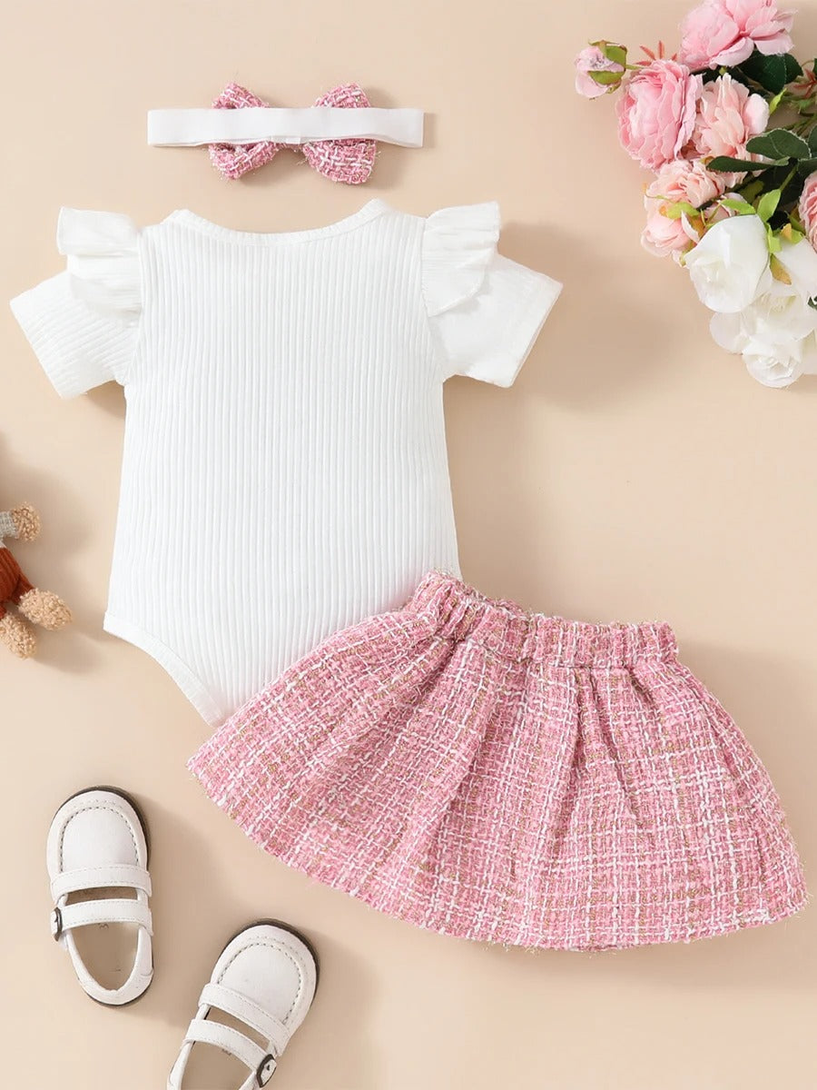 Suza Teddy Romper and Shirt Set with Headband