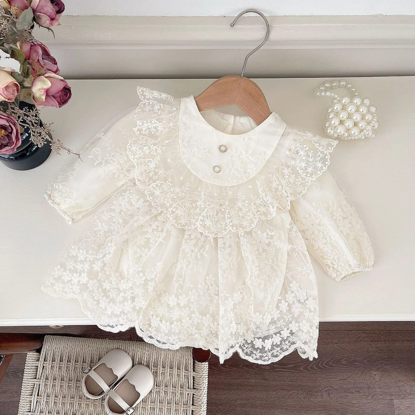 Ivory Charm Embroidered Baby Girls Romper Dress