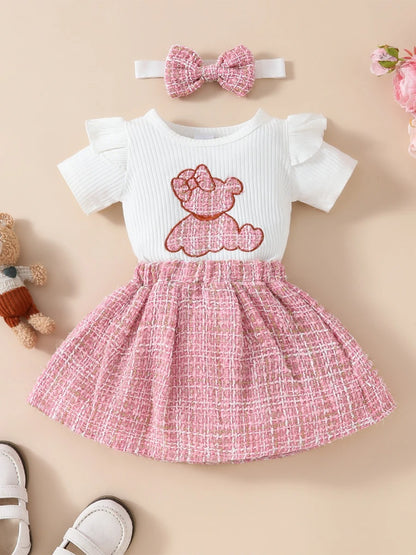 Suza Teddy Romper and Shirt Set with Headband