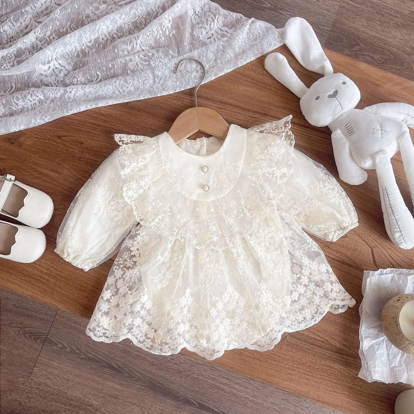 Ivory Charm Embroidered Baby Girls Romper Dress