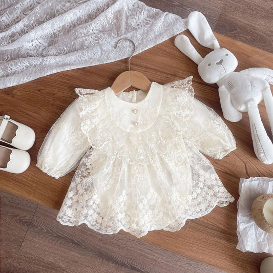 Ivory Charm Embroidered Baby Girls Romper Dress