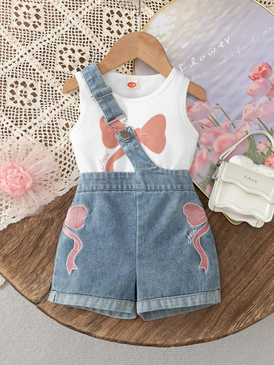 Denim Baby Bow Girls Charm Jumpsuit