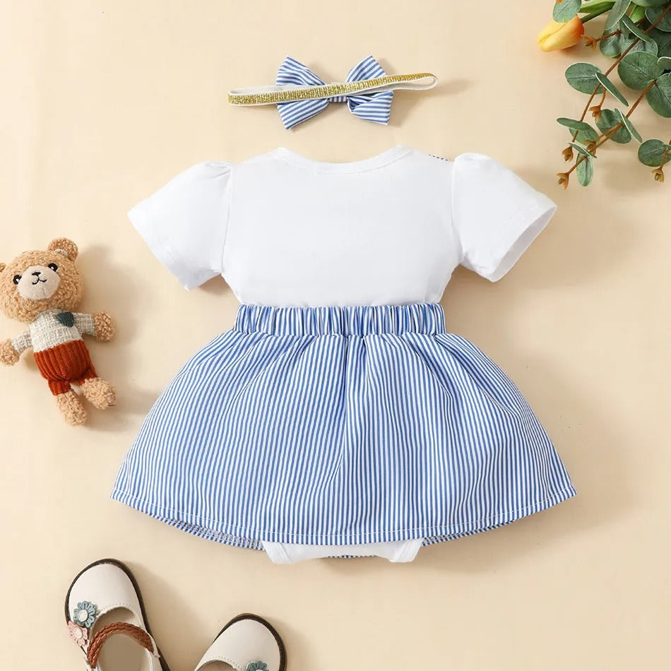 Giggle and Ted Baby Girls Romper Dress with Headband