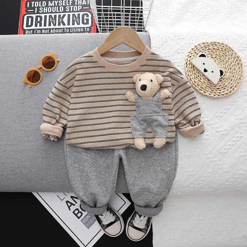 Ju Ju Jam Striped Cozy Boys Set featuring a playful 3D teddy bear design for added fun.