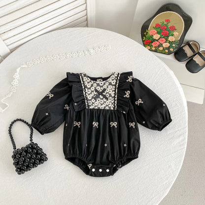 Bow Grace Baby Girls Embroidered Romper
