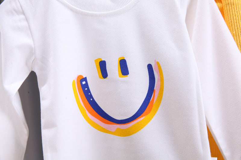 Ju Ju Jam White Smiley Corduroy Boys Set, crafted with premium corduroy fabric for comfort and timeless style.