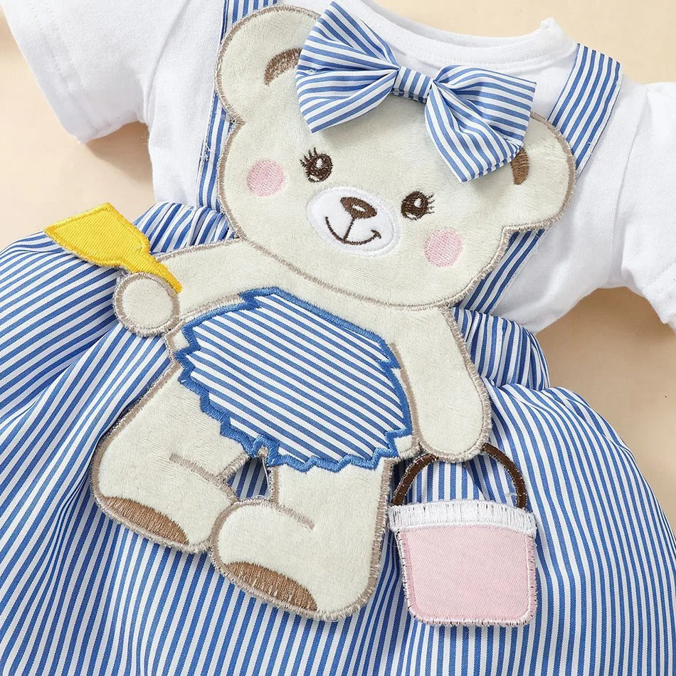Giggle and Ted Baby Girls Romper Dress with Headband