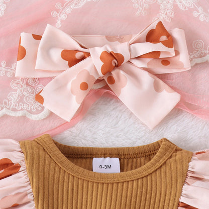 Floral Bow Baby Girls Romper Set with Headband