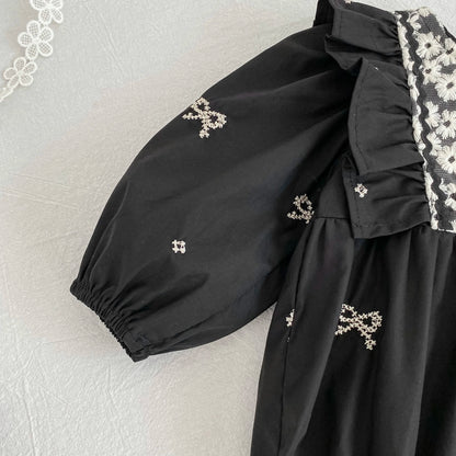 Bow Grace Baby Girls Embroidered Romper