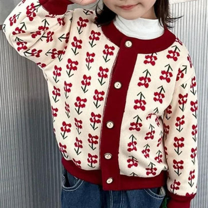 Abstract Bold Cardigan for Girls by Ju Ju Jam, combining vibrant colors and a unique pattern for a fashionable and comfortable piece.