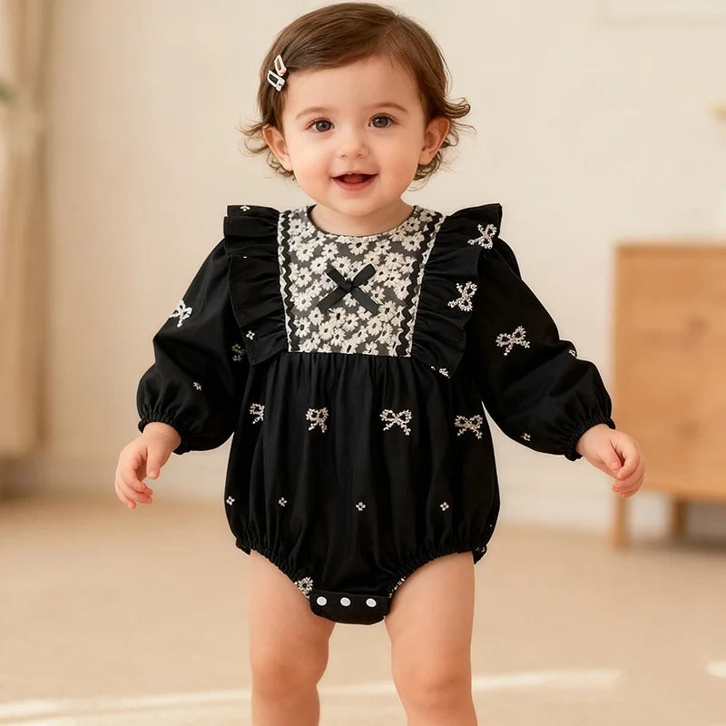 Bow Grace Baby Girls Embroidered Romper