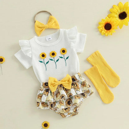 Sanya Baby Girls Romper Set with Matching Headband and Socks