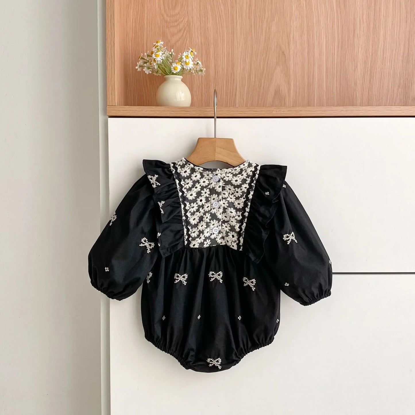 Bow Grace Baby Girls Embroidered Romper